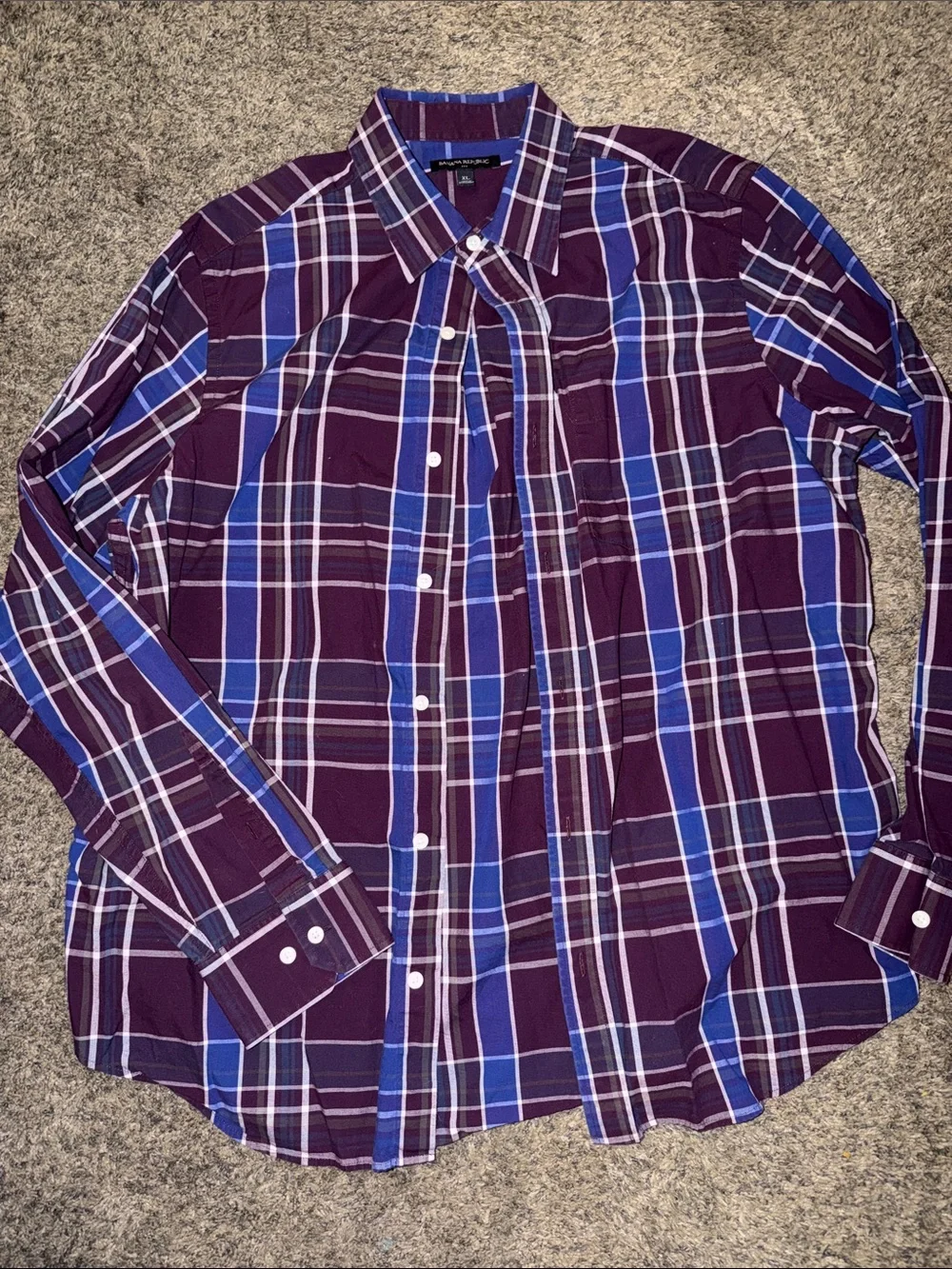 Banana Republic Purple and Blue Plaid Men's Button-Down Shirt